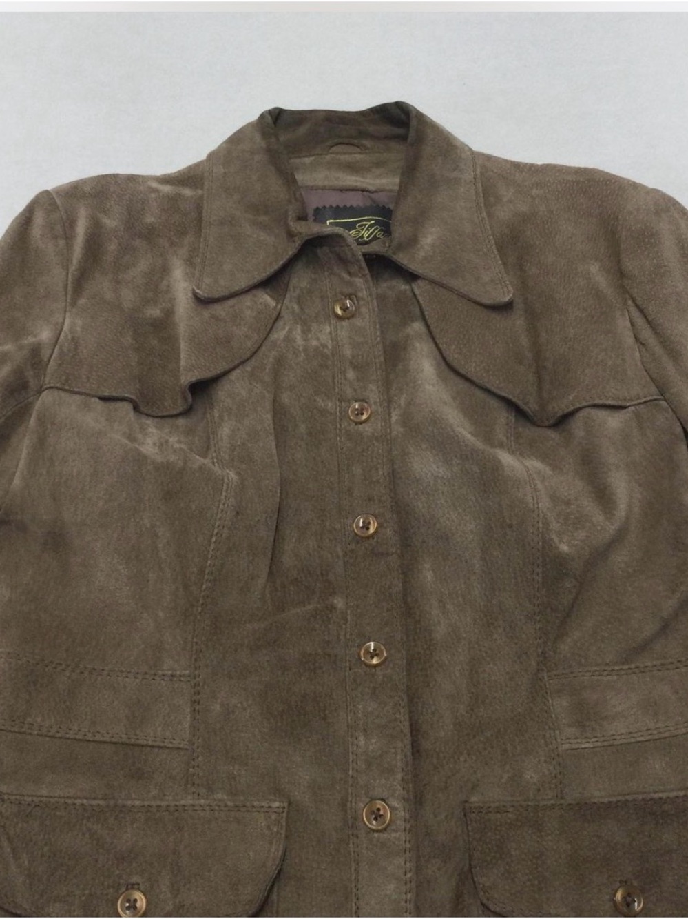 Vintage 70s-80s Taupe Suede Button-Front Leather Jacket